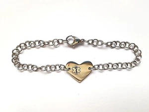 Stainless Steel Girl's Child's Medical Bracelet Heart Shape Disc For Engraving - Picture 1 of 5