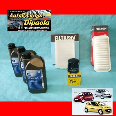 KIT TAGLIANDO CITROEN C1 PEUGEOT 107 TOYOTA AYGO 1.0 BENZINA 3L OLIO + 3 FILTRI - Immagine 1 di 2