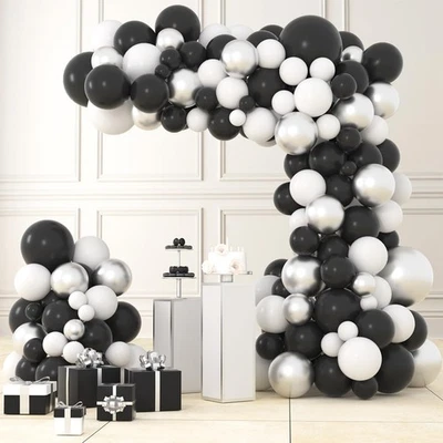 Kit de Guirnalda Arco Globo Negro Plata Blanco - Globos Negro Blanco Metálicos S... Foto 1 de 4