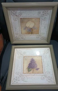 Set Of 2 Home Interiors Floral Pictures Decor 13.5"X13.5" Vintage Made In USA - Picture 1 of 13