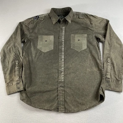 Camisa abotonada Affliction para hombre XL deletreada verde sobre teñida Y2K grunge gótica Foto 1 de 4