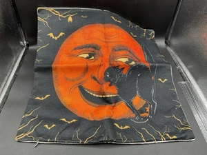 HALLOWEEN RETRO PILLOW COVER  MOON AND CAT WITH ZIPPER 16X16 - Picture 1 of 3