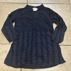 Gretchen Scott Embroidered Eyelet Blue Tunic Blouse Size Medium - Picture 1 of 7