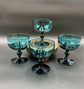 Peacock Teal Morgantown Lead Crystal Glass Dessert Champagne Drinking Glasses - Picture 1 of 6