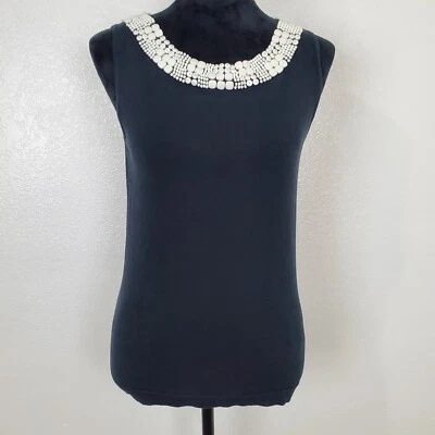 Camisa sin mangas Ellen Tracy blusa pulóver cuello redondo para mujer S negra seda Foto 1 de 4