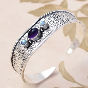 Purple Amethyst, Labradorite Jewelry Bracelet 925 Sterling Silver Man's Cuff - Picture 1 of 8