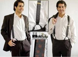 NIP Holdup Designer Single Clip Suspenders Brown "City Lights" X Back Silver - Picture 1 of 5