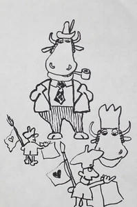 Contemporary abstract surrealist ink drawing caricature figures - Picture 1 of 8