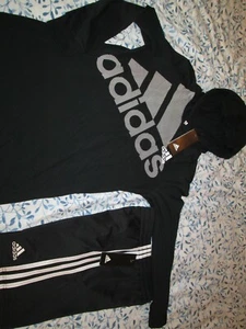 NEW 2pc OUTFIT Boys ADIDAS Black/Wht Shorts+Blk Hooded L/s Ymd 10-12 FREE SHIP - Picture 1 of 7