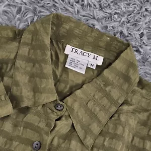 Tracy M Womens Medium Green Striped Silk Long Sleeve Button Front Shirt - Picture 1 of 7