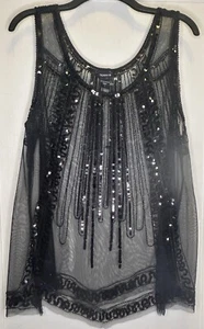 Camiseta sin mangas Torrid 1 1X negra de malla con lentejuelas con cuentas transparente para mujer nueva sin etiquetas” - Imagen 1 de 11