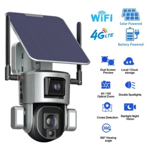 4G/WIFI Version Security camera outdoor Solar 4K Dual Lens Optical Zoom 8MP CCTV - Picture 1 of 26