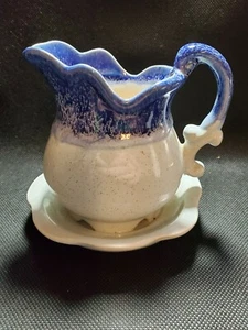 Brocca e piatto vintage in ceramica made in Korea blu e vetro - Foto 1 di 5