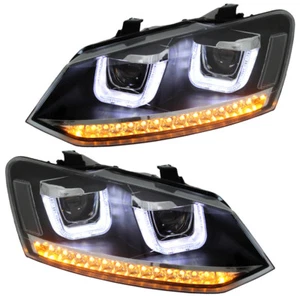 Scheinwerfer U-Tube für VW Polo 6R 6C Bj. 2009- Schwarz Tagfahrlicht Optik  - Bild 1 von 6