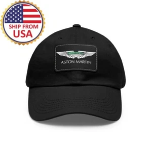 Aston Martin Car Men Black Dad Hat with Leather Patch - Picture 1 of 2