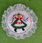 Vintage Christmas Ornament Embroidered Nine Ladies Dancing Taiwan
