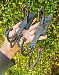 2 Antq Artisan Made Horse Head Wall Hooks Rustic Blacksmith Stable 1-of-a-kind!! - Picture 1 of 11