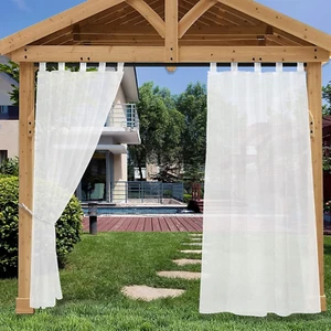Outdoor Curtain for Patio, White Linen Look Semi-Sheer Curtains Waterproof Gazeb - Picture 1 of 6