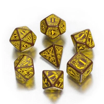 Juego de dados Steampunk - 7 piezas - marrón y amarillo Foto 1 de 2