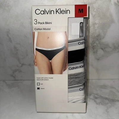 Calvin Klein Para Mujer M Algodón Modal Bikini Bragas Ropa Interior Paquete de 3 Gris Multi Foto 1 de 4