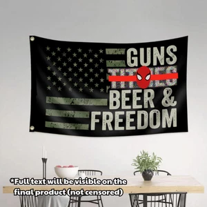 Striscione Bandiera Libertà Birra Pistole - Decorazione Patriottica per Uomo Grotta, Cortile, Garage - Foto 1 di 1