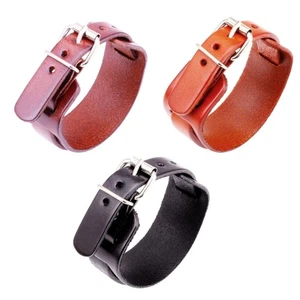 Rocker Style Adjustable Leather Wristband Double Layer Buckled Design For Outfit - Picture 1 of 11