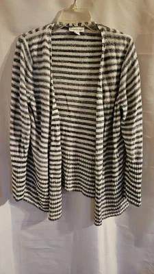 Cardigã feminino Coldwater Creek tamanho XL listrado azul e branco aberto - Imagem 1 de 4