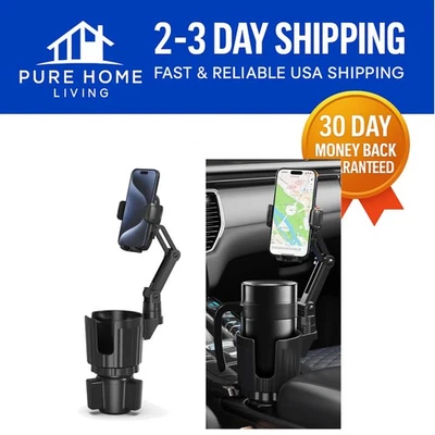 2-in-1 Car Phone Holder & Cup Holder Expander - 360° Rotate Design - Image 1 of 4