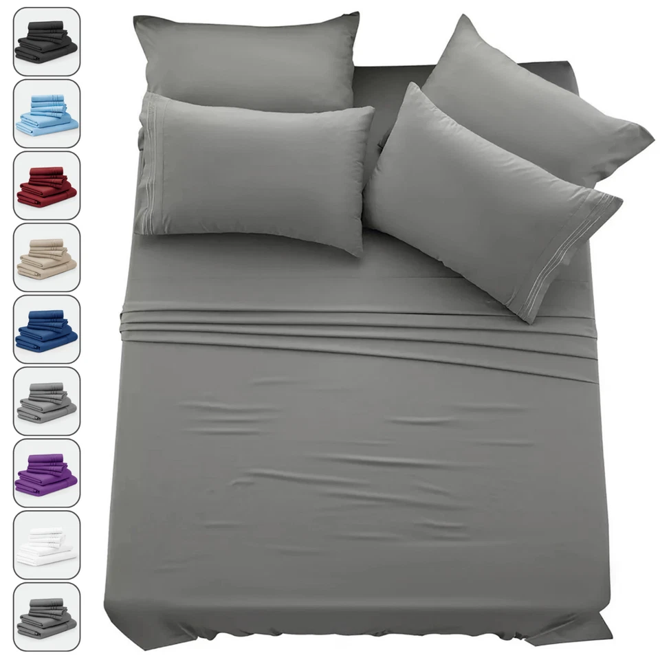 1800 Series 6 Piece Bed Sheet Set Soft Deep Pocket Twin King Queen Full Sheets - Image 1 of 1