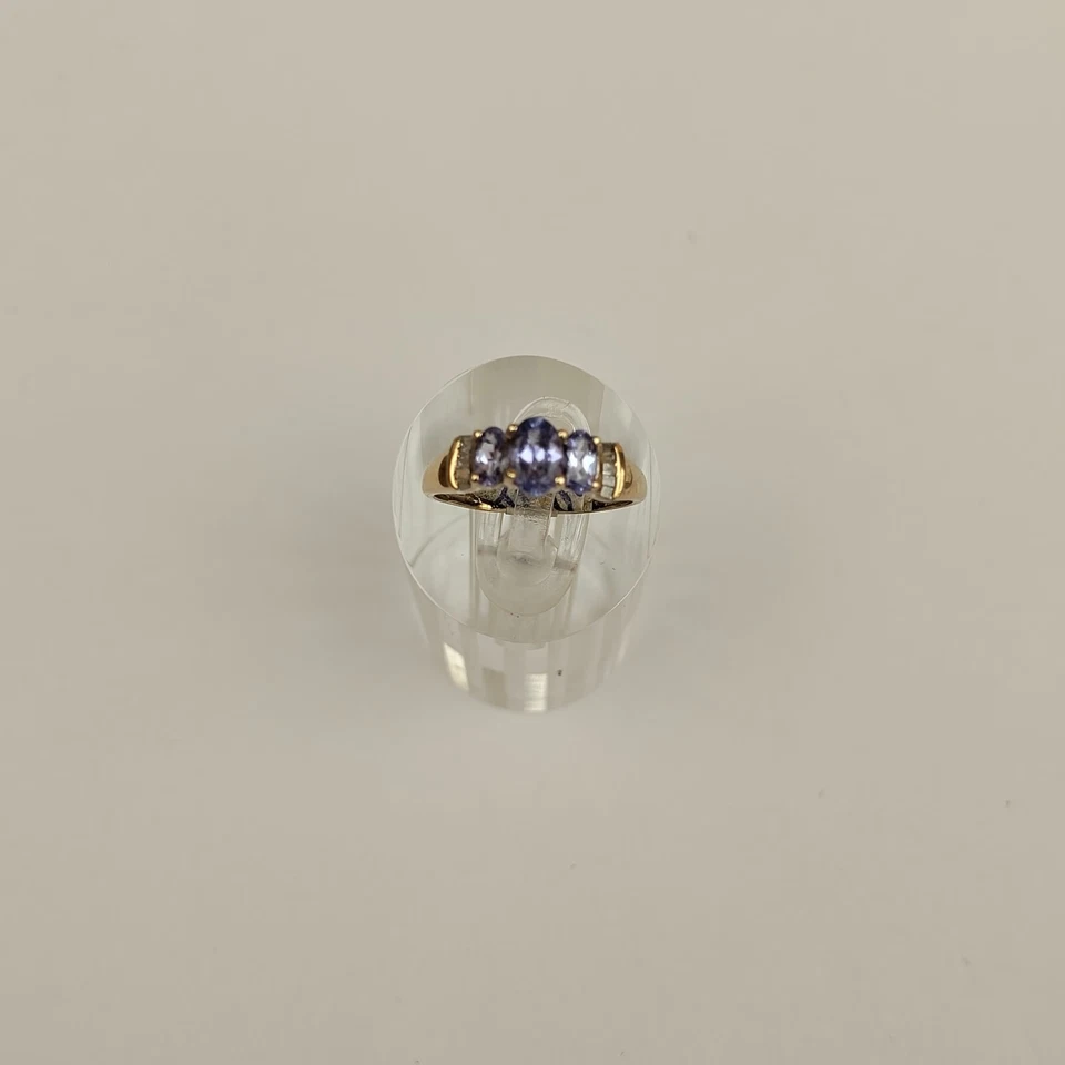 Anillo de diamantes de tanzanita de oro amarillo de 10 quilates para mujer Foto 1 de 1