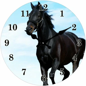 30CM HORSE GLASS WALL CLOCK WITH BLUE BACKGROUND HOME DECOR GIFT HOME DECOR - Picture 1 of 5