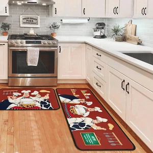 Non-Skid Washable Kitchen Rugs Set of 2, Red Microfiber Mat, Stain Resistant - Picture 1 of 13