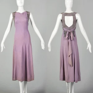 XXS 1930s Lucile Paray Lavender Beaded Evening Dress Keyhole Back Bias Cut VTG - Picture 1 of 10