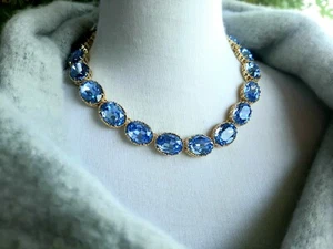 Light Sapphire Oval Riviere Necklace Gold Art Deco Choker  Anna Wintour Jewelry  - Picture 1 of 6