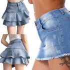 Womens Ruffled Pleated Denim Skirt Y2K Short Flared Skirts High Waist Jean Skirt