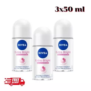 NIVEA Extra Whitening Deodorant Underarm Roll-on 3x50ml - Picture 1 of 7