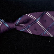 Brooks Brothers Tie Cloud Navy Blue Logo Grid on Royal Purple Satin Silk USA