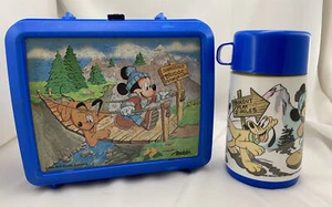 Walt Disney Vintage Mickey Mouse & Pluto Aladdin Brotdose & Thermoskanne blau - Bild 1 von 12