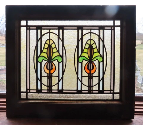 ANTIQUE ART NOUVEAU STAINED GLASS WINDOW - ca.1900s ( PAIR AVAILABLE) Cover