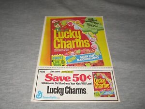 LUCKY CHARMS CEREAL-NEW w GREEN TREES-VINTAGE 1991 ADVERTISING SHEET w COUPON