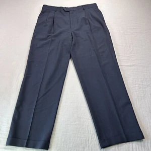 Joseph & Feiss Dress Pants Mens 36x31 Blue Wool Slacks Trousers Pleated * - Picture 1 of 13