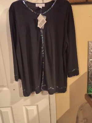 Jaqueta feminina August Max preta lantejoulas manga longa frente aberta feminina GG - Imagem 1 de 4