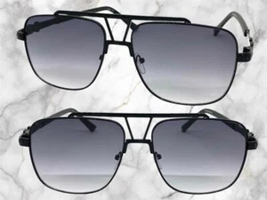 Men's Classic Elegant Modern Retro Style SUNGLASSES Square Black Frame Gray Lens - Picture 1 of 7