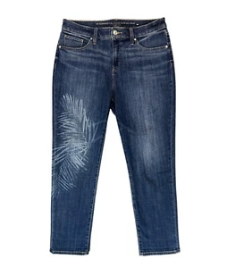 Chico's So Slimming Girlfriend Slim Leg Crop Jeans Women's Size 6 Palm Leaf Pant - Picture 1 of 13