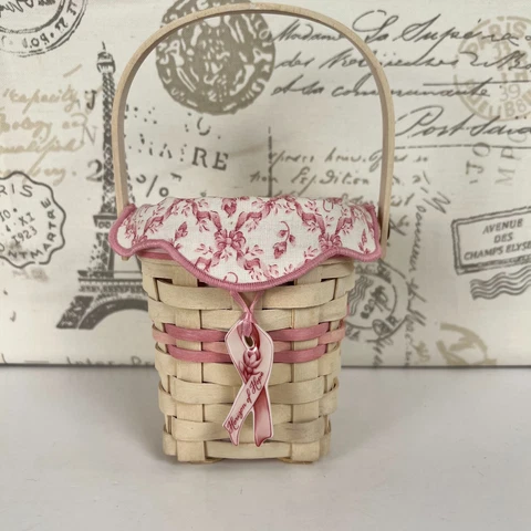 Longaberger 2002 Horizon of Hope Whitewashed Pink Basket with Liner + Protector Cover