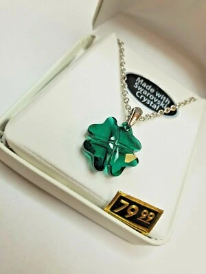 Crystals From Swarovski 4 Leaf Green Clover Necklace 18 Inch Rolo Chain New - Image 1 of 2