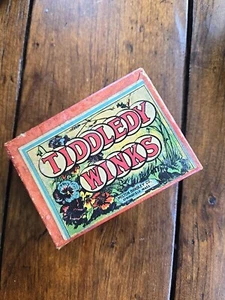 Antique TIDDLEDY WINKS Milton Bradley game Wood Shaker Cup 1920s Tiddly - Picture 1 of 5