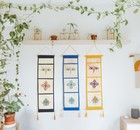 Tibetan Brocade Wall Hanging With Buddhist Symbols Embroidered Prayer Flag