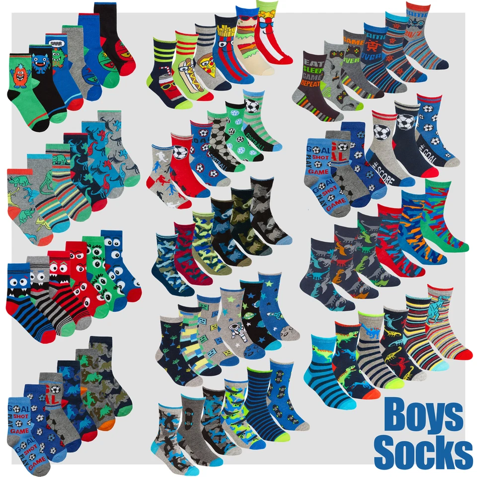 METZUYAN LTD 6 Pairs Kids Boys Novelty Socks Ankle Mid Calf Animals Cotton Rich Breathable UK