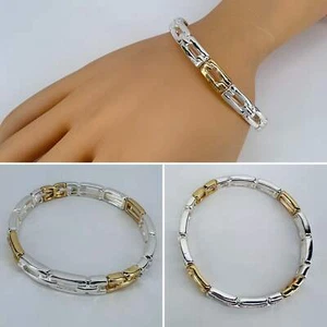 Thin Stretchable 2 Tone Link Bracelet - Picture 1 of 4